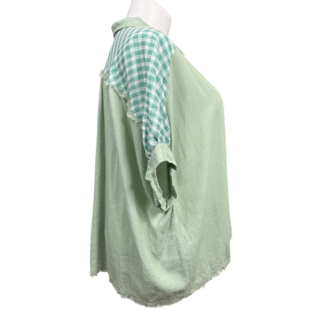 Umgee Oversized Green Gingham Patchwork Button Do… - image 4